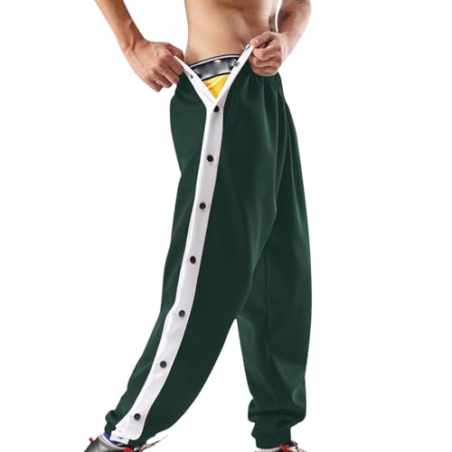 Reha Hose Herren Seitlich zu öffnen, Herren Trainingshose mit Seitliche Knopfleiste Leicht Streifen Elastischer Bund Abreißhose Jogginghose Freizeithose Cargohose mit Tasche Atmungsaktive Sweathose von Nadunje