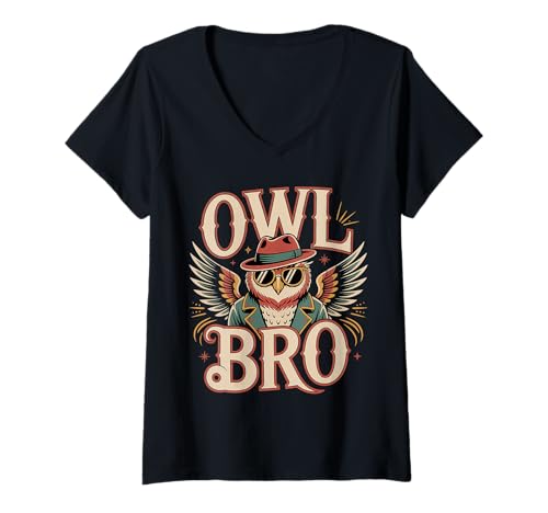 Damen Owl Bro Nachtvogelliebhaber nächtliche Vibes -------- T-Shirt mit V-Ausschnitt Damen Owl Bro Nachtvogelliebhaber nächtliche Vibes -------- T-Shirt mit V-Ausschnitt von Nächtliche Nacht wach