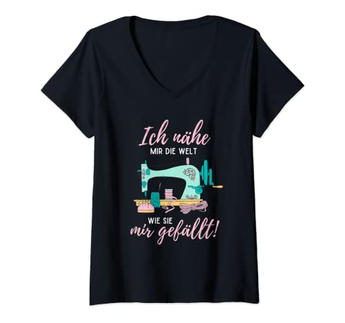 Damen Nähmaschinen Nähzubehör Nähbedarf Schneiderin T-Shirt mit V-Ausschnitt von Näherin Geschenk Schneiderin