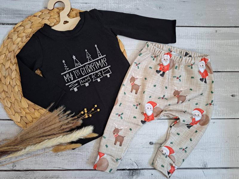 Babyset 1st Christmas Gr. 74, Slim Harem Hose Und Langarmshirt von Naehfloeckchen