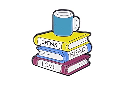 Naehgedoens.de Emaille Pin Drink, Read, Love | Bücher & Tasse | Blau Weiß Gelb von Naehgedoens.de