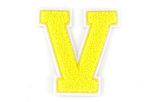 Nähgedöns.de Frottee Buchstabe A-Z | Gelb, Weiß | 9,5 cm hoch | Varsity Letter V von Nähgedöns.de