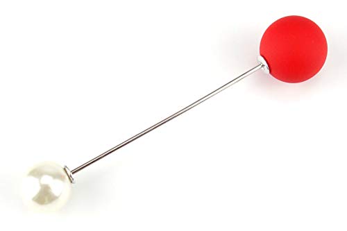 Nähgedöns.de Pin mit Zwei Kugeln | Knall-Rot matt + Perle | Anstecknadel | Brosche | 7,5 cm von Nähgedöns.de