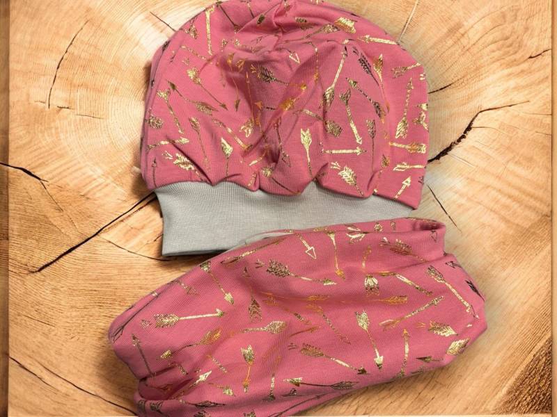 Mütze Pfeile Pink Ballonmütze Beanie Set Loop Schlauchschal Kinder Babys Winter Herbst von Naehhoernchen