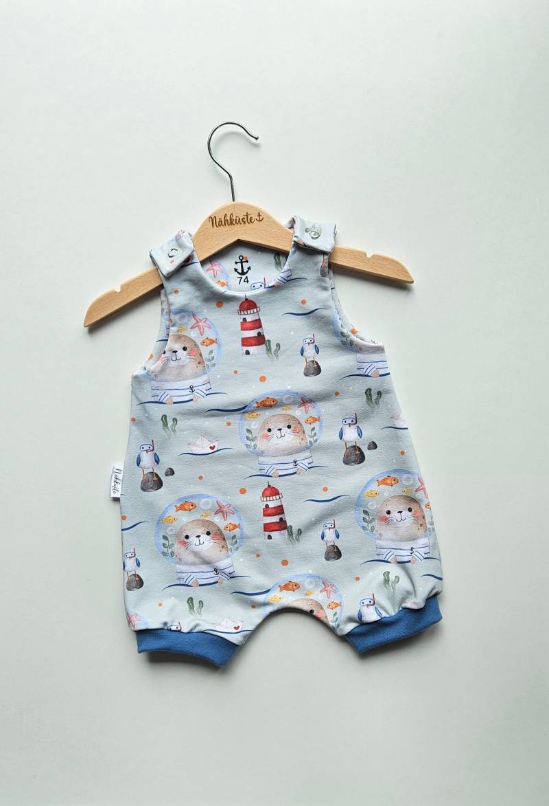 Sommer Strampler // Romper Kurz Maritim Robbe von NaehkuestebyChantal