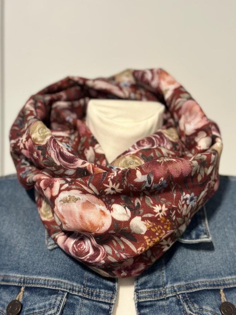 Loop | Schal Schlauchschal Damen |"Blumen Aubergine Weiß" Tuch Loopschal Halstuch Musselin Baumwolle von NaehliebeCatrin