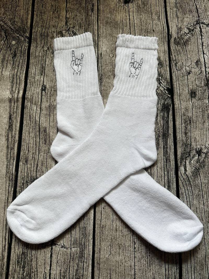 Metal/Pommesgabel/Dio's Hand Socken | Bestickt Baumwollsocken Für Sie Und Ihn von NaehmalMeer