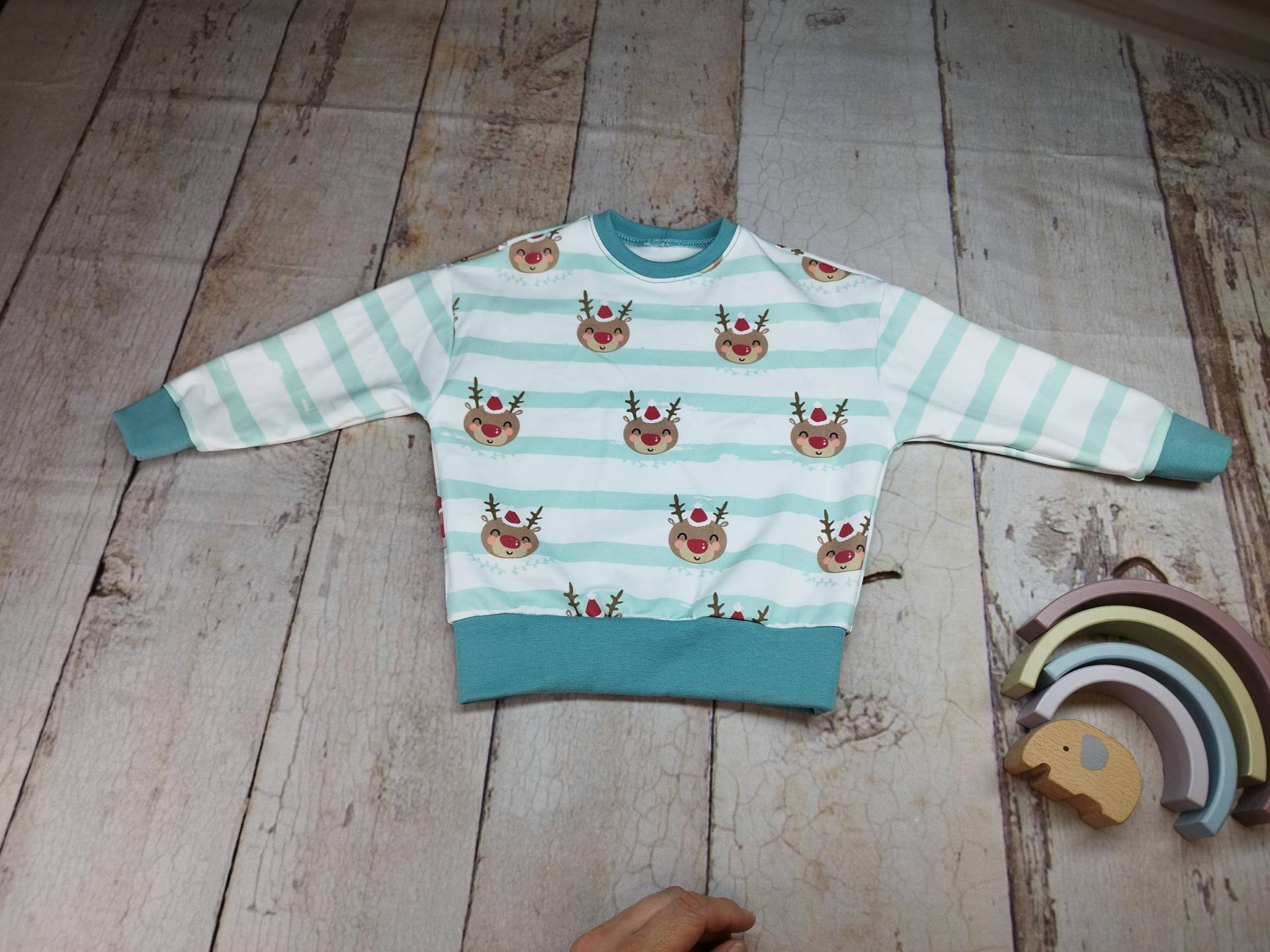 Gr. 80, Oversize-Pulli, Pullover, Rentier, Mint von NaehtanteChristina