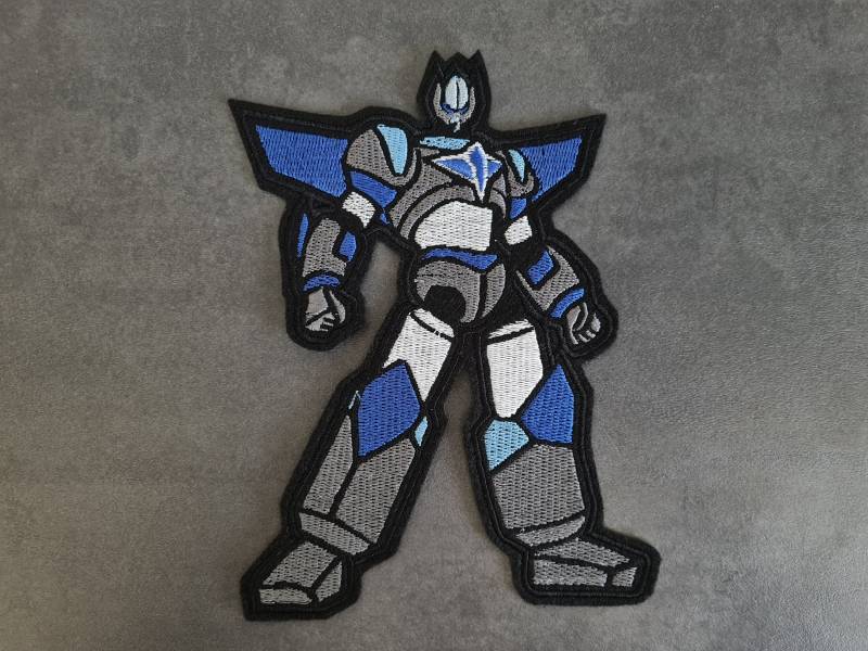 Blau-Hellblau Farbener Roboter, Aufnäher, Stickerei von NaehundStickliebe