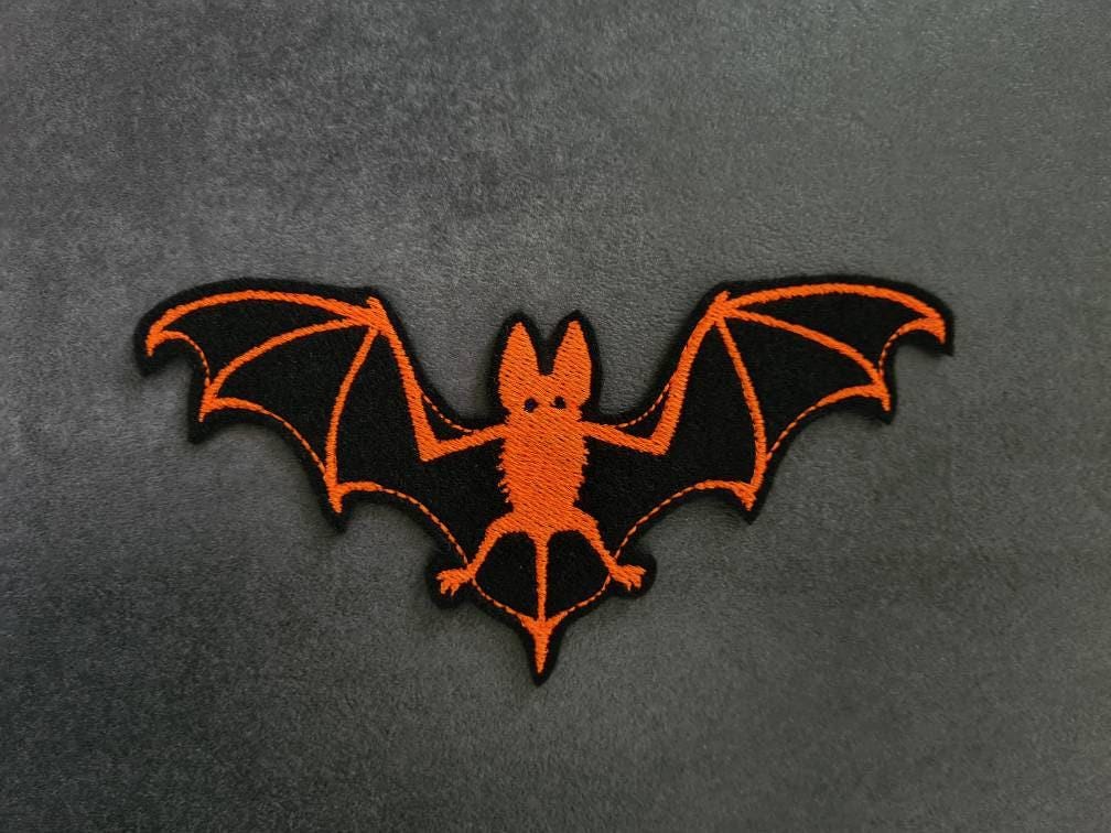 Bat, Neon Orange, Bat, Patch, Embroidery von NaehundStickliebeDE