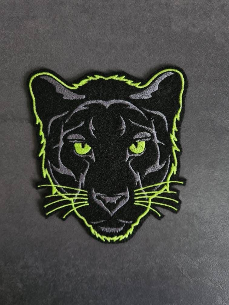Pantherkopf, Hellgrün, Aufnäher, Applikation Pantherkopf, Hellgrün, Aufnäher, Applikation von NaehundStickliebeDE