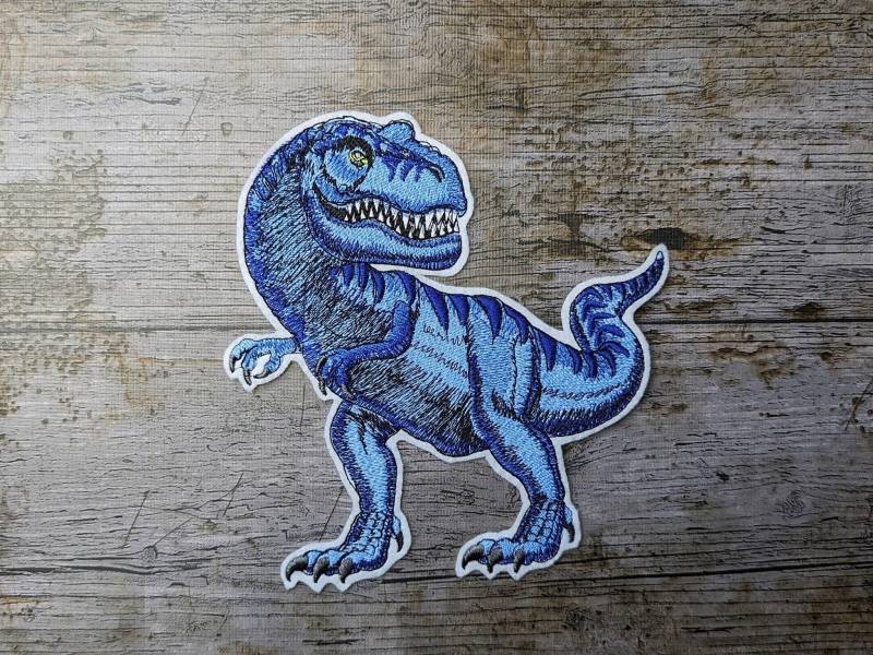 T-Rex Blue, Dinosaur, Patch, Applique von NaehundStickliebeDE