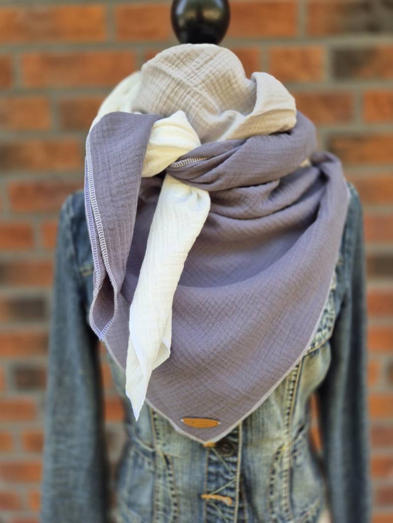 xxl Musselintuch Damen | Halstuch Hellgrau Musselinschal Frühling & Herbst Handgemacht von NaehzeitByAnika