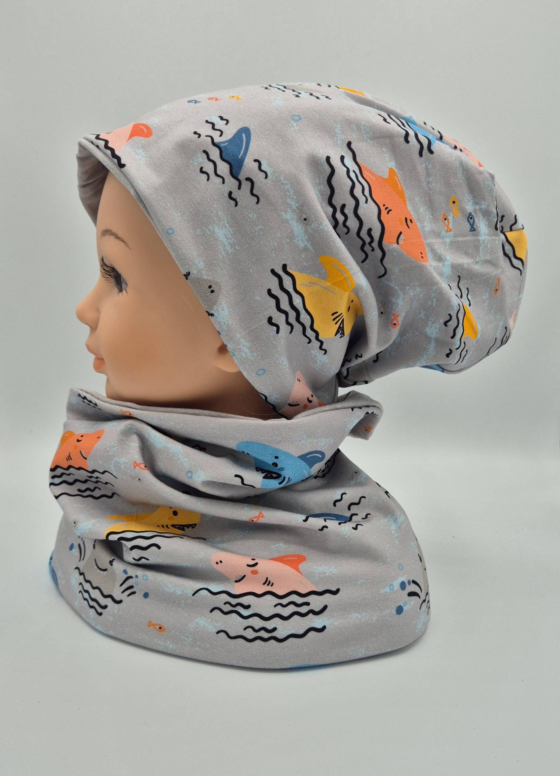 Mütze Und Schal Für Jungen, Beanie Loop, Kindermütze, Den Frühling, Wendebeanie, Geschenk Geburtstag Oder Ostern Junge, Haie Mütze Und Schal Für Jungen, Beanie Loop, Kindermütze, Den Frühling, Wendebeanie, Geschenk Geburtstag Oder Ostern Junge, Haie von NaehzeitByAnika