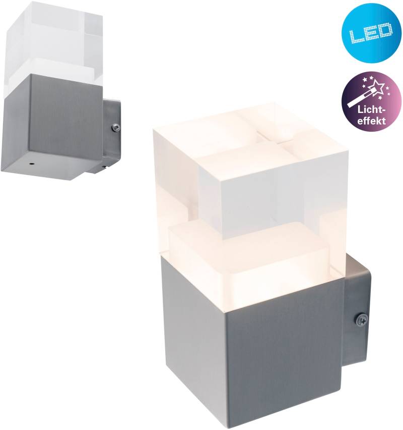 näve LED Außen-Wandleuchte "Leah" 1 Stk. Warmweiß Edelstahl/Kunststoff in metall blank/opal incl. 15x LED warmweiß IP44 von Näve