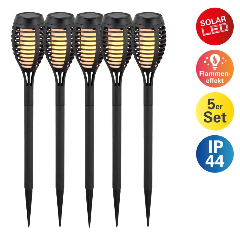 näve LED Solarleuchte "Fanilo" LED-Modul 5 Stk. Warmweiß 5er Set Fackeln, Flammeneffekt, schwarz, LED warmweiß, H: 45cm, D: 6cm von Näve