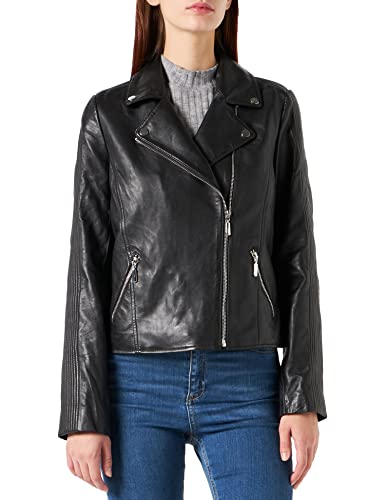 Naf Naf Damen Lederjacke Leder, Schwarz, 42 von Naf Naf