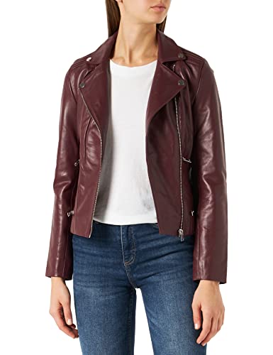 Naf Naf Damen Lederjacke Leder, Weinrot, 40 von Naf Naf