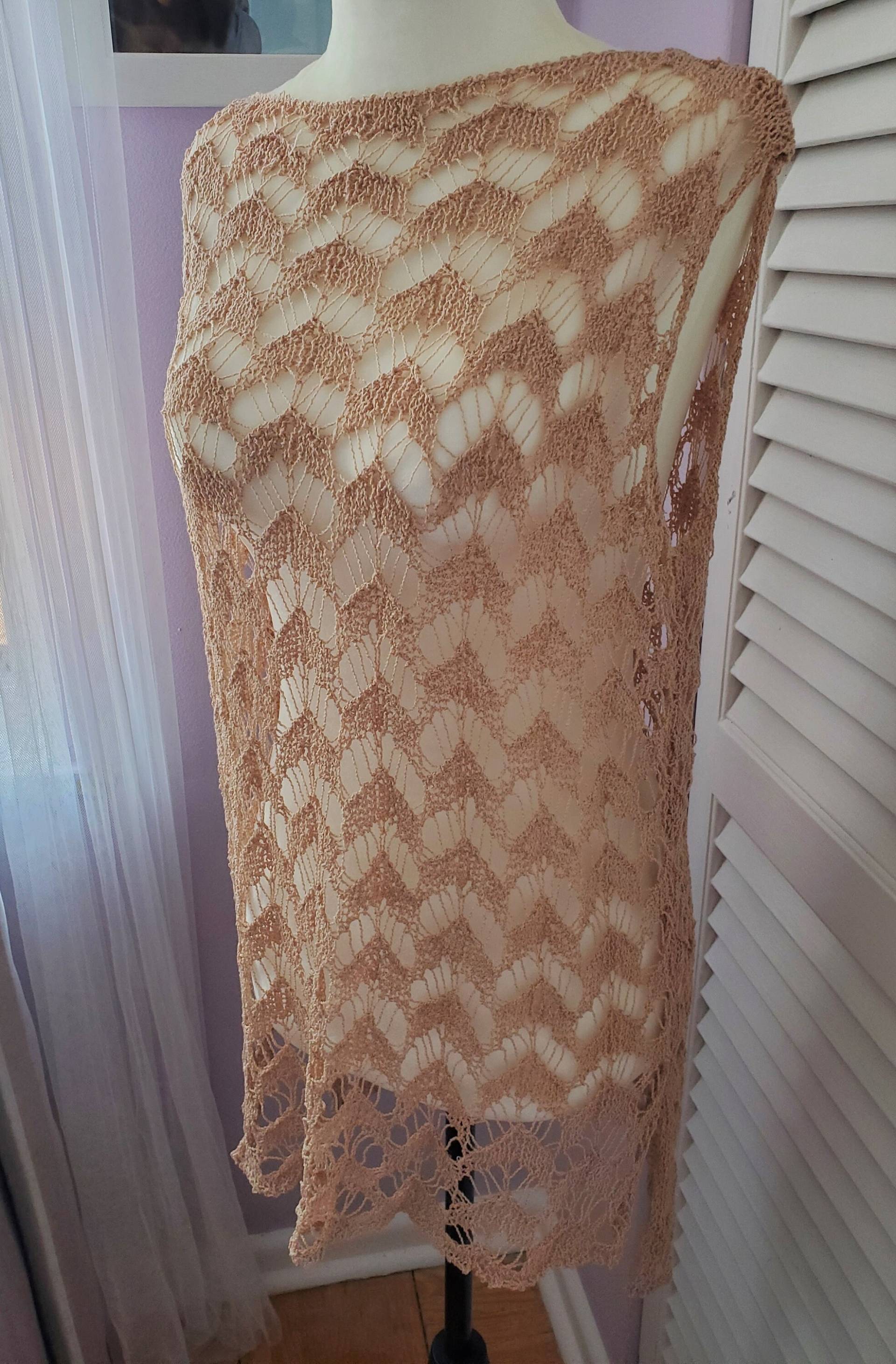 stilvolle Handgestrickte Tunika Pullover Openwork Sommer Cover-Up in Beige Bereit Zum Versand von NafanyaCrafts