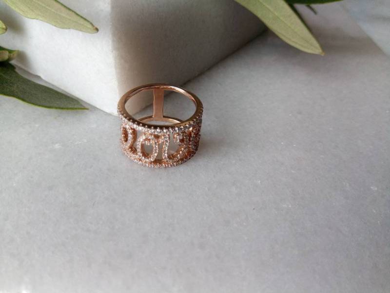 Sonderangebot, Silber Rose-Vergoldeter Ring | 925 Mit Weißen Zirkone, Modernen Ring, Frauen Das Perfekte Geschenk Für Ihre Geliebte von NafsikasTreasure