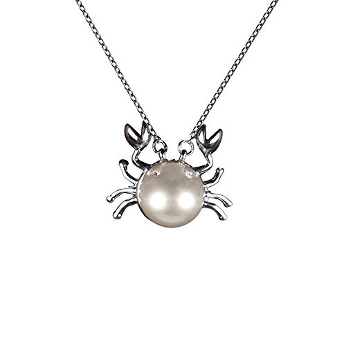 Nagel Jewellery Anhänger Crab | 925 Sterling Silber | Vergoldet mit 18K Weißgold | Krabbe mit Perle und funkelnden Zirkonia Augen | Kette 40 + 5 cm von Nagel Jewellery