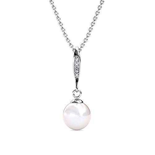 Nagel Jewellery Anhänger Glamour Pearl | 925 Sterling Silber | Vergoldet mit 18K Weißgold | Mit Perle und 5 im Brillantschliff gearbeitete Zirkonia | Kette 40 + 5 cm von Nagel Jewellery