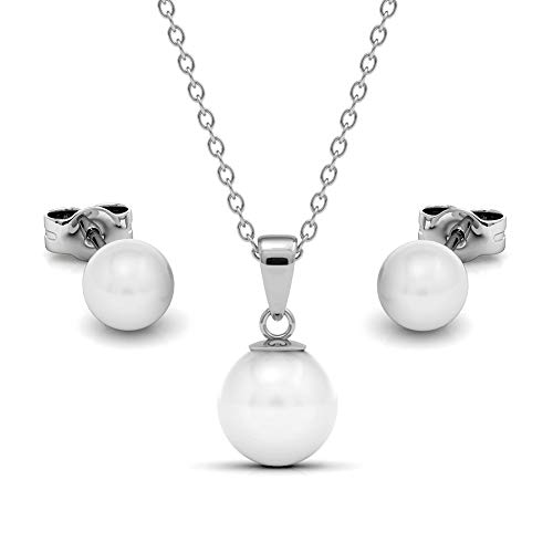 Set Anhänger und Ohrhänger Pure Pearl | 925 Sterling Silber | Vergoldet mit 18K Weißgold | Kette 40 + 5 cm | Perlenkette | Ohrringe mit Perlen von Nagel Jewellery