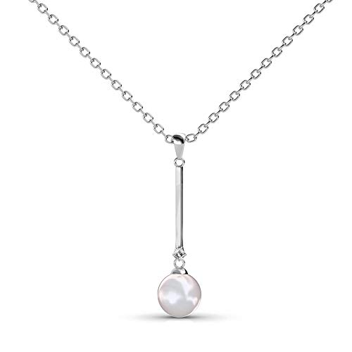 Silber-Kette Anhänger & Ohrringe Schmuck-Set (auch einzeln) mit Zirkonia | 925 Sterling Silber | Vergoldet mit 18K Weißgold | Mit Perle | Pearl Bar (Anhänger mit Kette & Ohrsteckern) … von Nagel Jewellery