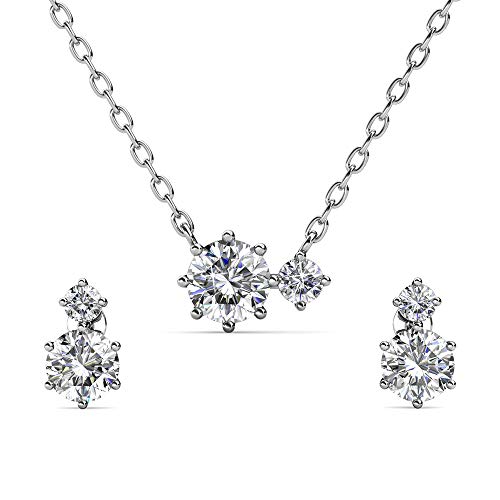 Nagel Jewellery - Silber Kette mit Anhänger 'Victoria Peak' | Passende Ohrstecker | Swarovski Kristalle | 925 Sterling Silber | Vergoldet mit 18 K Weißgold von Nagel Jewellery