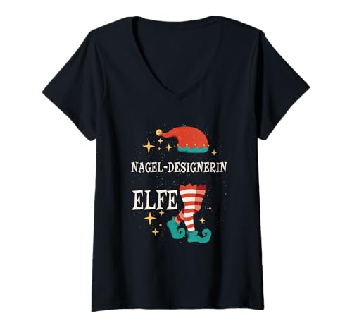 Damen Nagel-Studio Weihnachten Elfen Nagel-Designerin T-Shirt mit V-Ausschnitt von Nagel-Studio Weihnachts Zubehör Geschenke Shirts