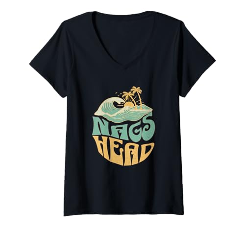 Damen Nags Head T-Shirt mit V-Ausschnitt von Nags Head Beach North Carolina Surfing Surf Ocean