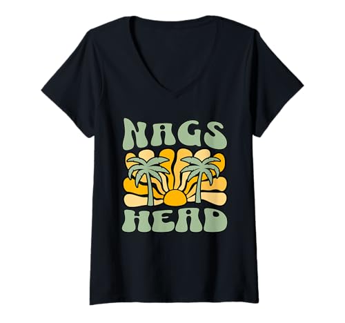 Damen Nags Head T-Shirt mit V-Ausschnitt von Nags Head Beach North Carolina Surfing Surf Ocean