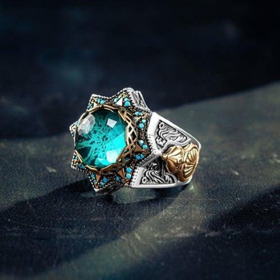 Sterling Silber Türkis Edelstein Ring Seldschuken Stern Handwerker Schmuck von Nahiide