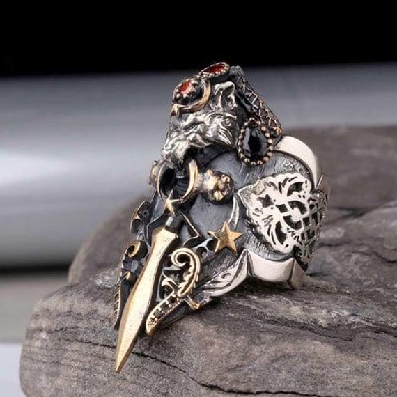sterling Silber Wolf Bogen Daumen Ring Handgemachtes Trauzeuge Geschenk von Nahiide