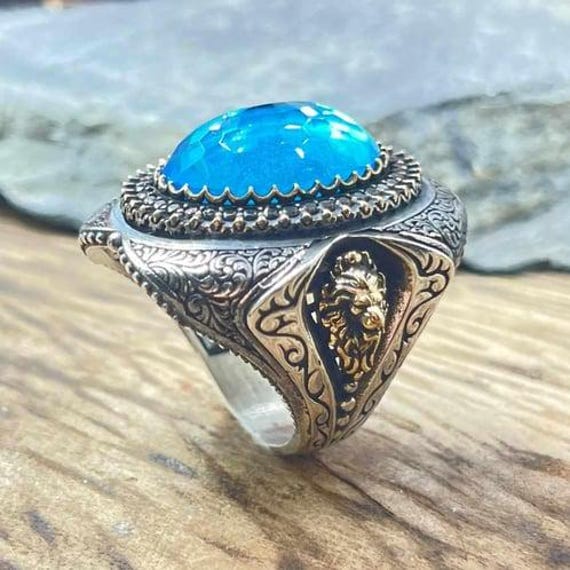 Türkis Edelstein Adler Ring 925 Sterling Silber Herrenschmuck von Nahiide