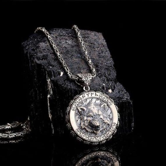 sterling Silber Wolfskopf Anhänger Halskette - Byzantiner Kette von Nahiide
