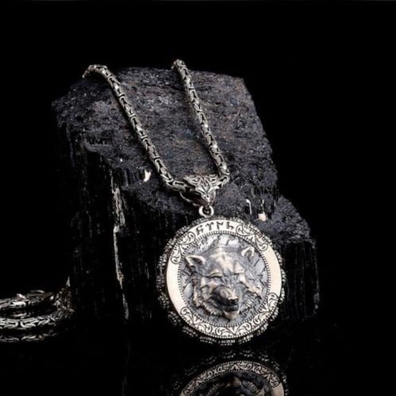 sterling Silber Wolfskopf Anhänger Halskette - Byzantiner Kette von Nahiide