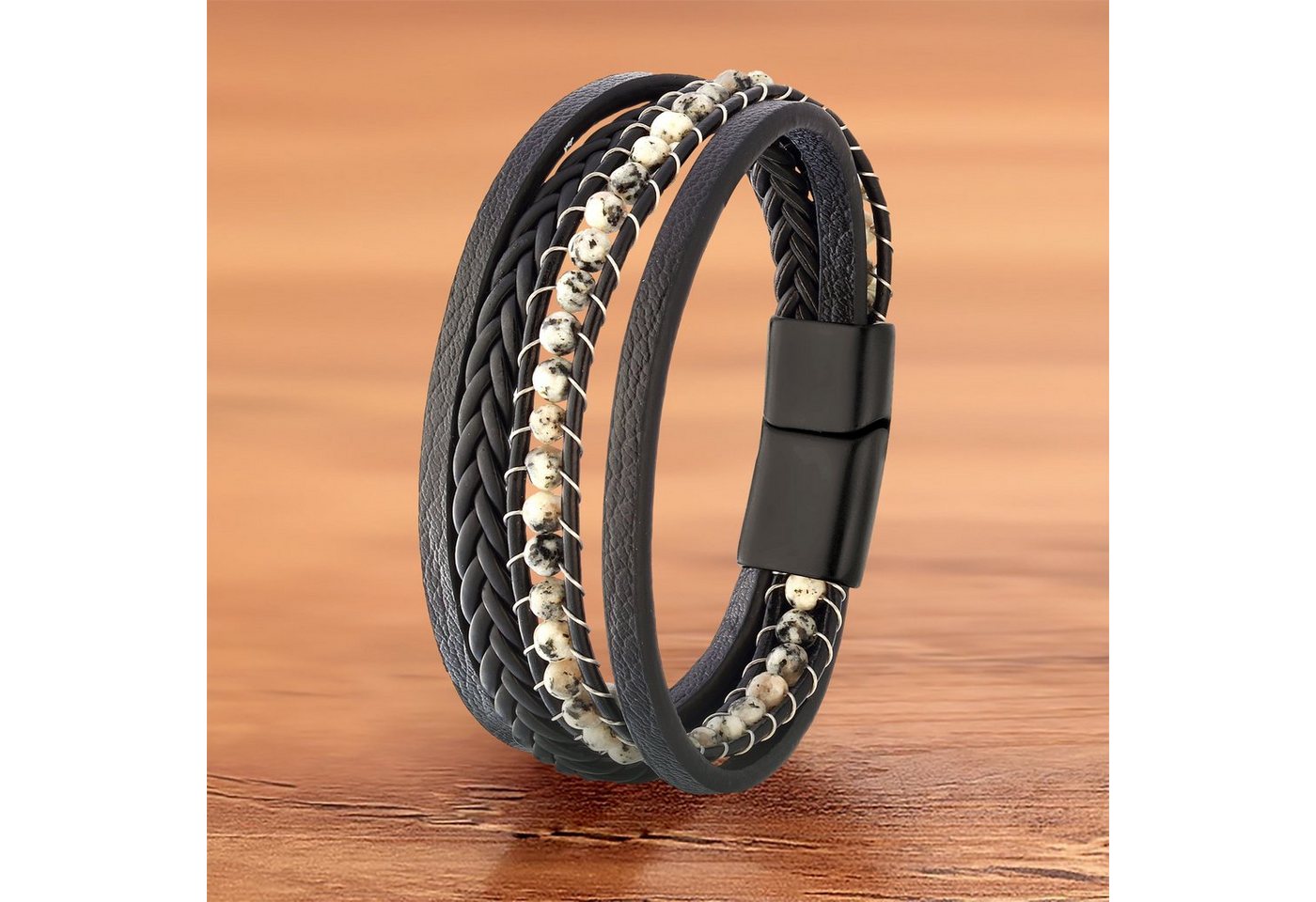 NAHLE Lederarmband Herren Lederarmband mit Howlith Perlen (inkl. Schmuckbox), aus Leder, mit Magnetverschluss für ein sicheres verschließen von Nahle