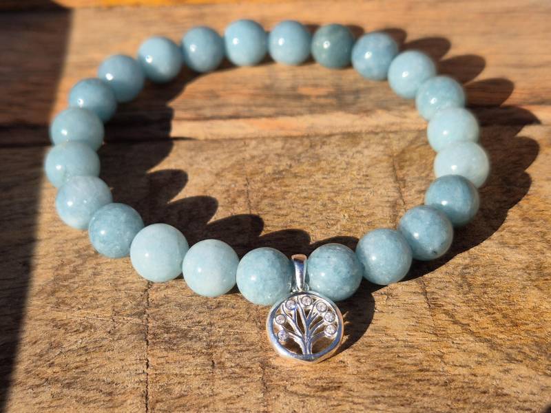 Aquamarin Armband 925 Silber Lebensbaum Anhänger | Partnerarmband Herren Damen Perlenarmband 8mm Geschenk Für Frau Und Mann von NahleOfficial