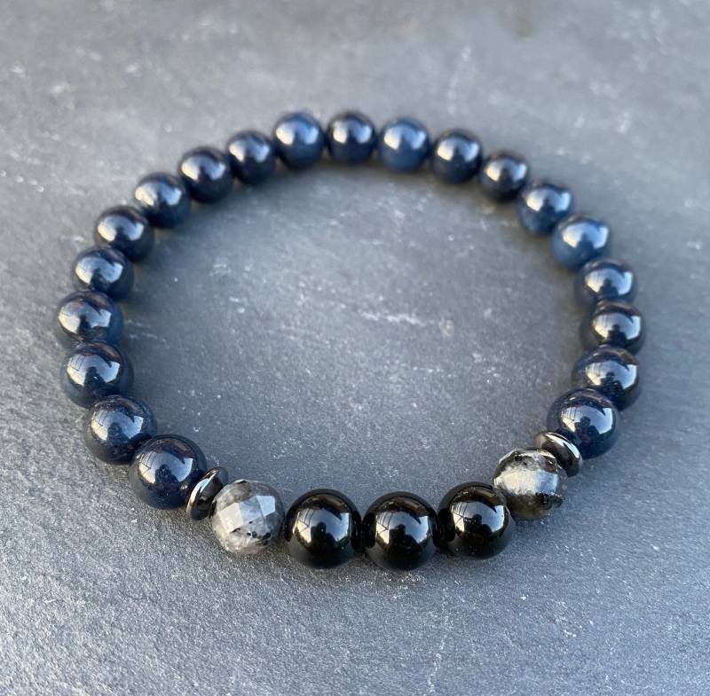 Armband Aus Obsidian Partnerarmband Mit Lapislazuli Für Damen Und Herren Larvikit, Perlenarmband in Schwarz 8mm Armband von NahleOfficial