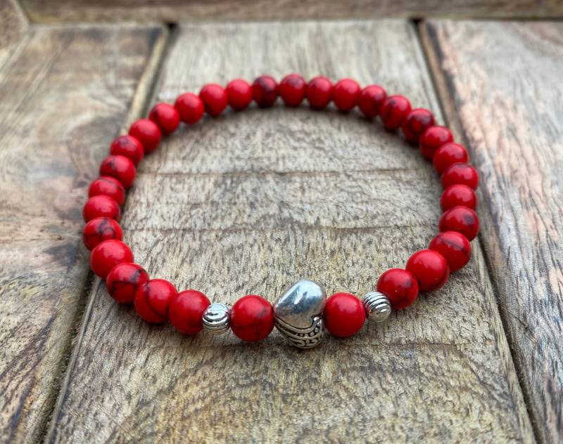 Damen Handmade Herz 6mm Rotes Armband Mädchen Perlenarmband Geschenk von NahleOfficial