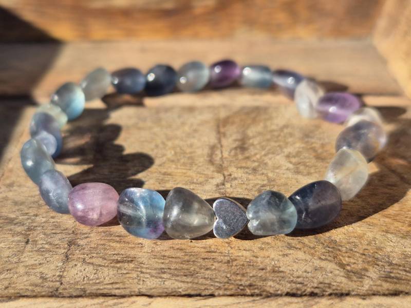 Fluorit Armband Edelstahl Herzanhänger | Perlenarmband Damen Und Kinder Geburtstagsgeschenk von NahleOfficial