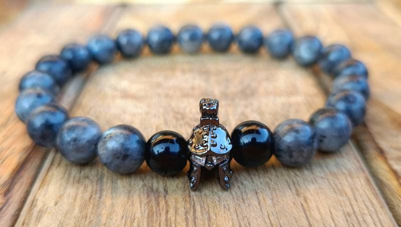 Gladiator Armband | Wikinger Schmuck Larvikit Onyx Perlen Perlenarmband Herren Vatertag Mann Geschenk Inklusive Schuckbox von NahleOfficial