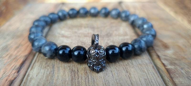 Gladiator Armband | Wikinger Schmuck Larvikit Onyx Perlen Perlenarmband Herren Vatertag Mann Geschenk Inklusive Schuckbox von NahleOfficial