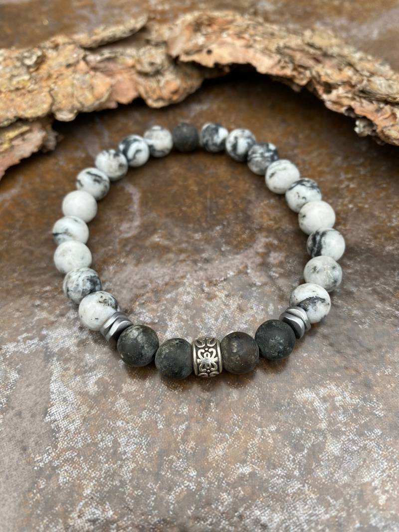 Howlith Armband Partnerarmband 8mm Frauen Männer Damen Weißes Naturstein Perlenarmband von NahleOfficial