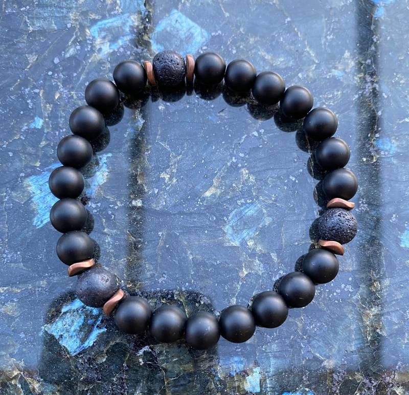 Lavastein Onyx Hämatit Partnerarmband | 8mm Ø Armband Damen Herren Naturstein Schmuck Bracelet Surfer Edle Schmuckbox von NahleOfficial