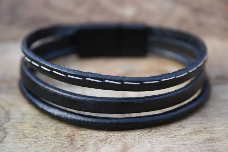 Lederarmband Herren | Echtleder Männer Armband Schwarz Magnetverschluss Edelstahl Handmade Geburtstagsgeschenk Geburtstag Vatertag von NahleOfficial