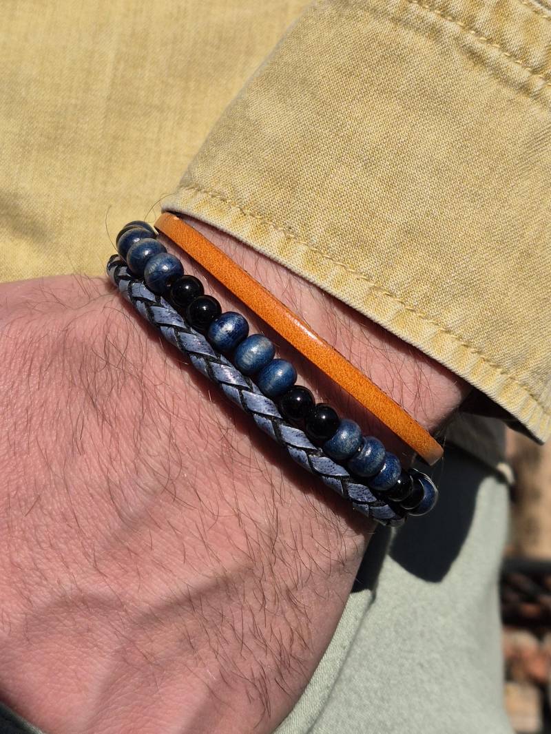 Lederarmband Herren | Geflochtenes Leder Armband in Blau Magnetverschluss Aus Edelstahl Geburtstagsgeschenk Inklusive Schmuckbox von NahleOfficial