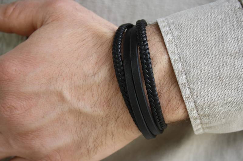 Lederarmband Herren | Geflochtenes Leder Armband in Schwarz Magnetverschluss Aus Edelstahl Geburtstagsgeschenk Inklusive Schmuckbox von NahleOfficial