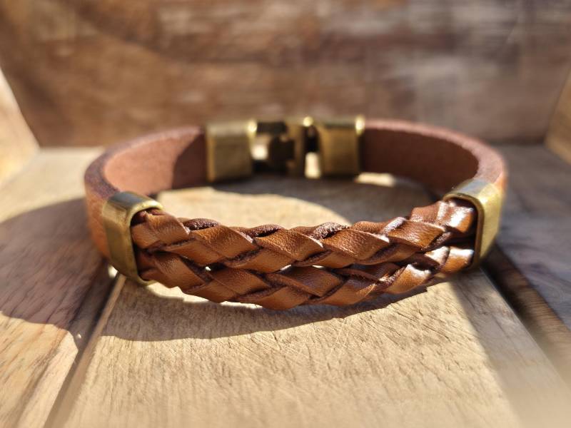 Lederarmband Herren | Leder Männer Armband Braun Magnetverschluss Edelstahl Handmade Geburtstagsgeschenk Geburtstag Vatertag von NahleOfficial